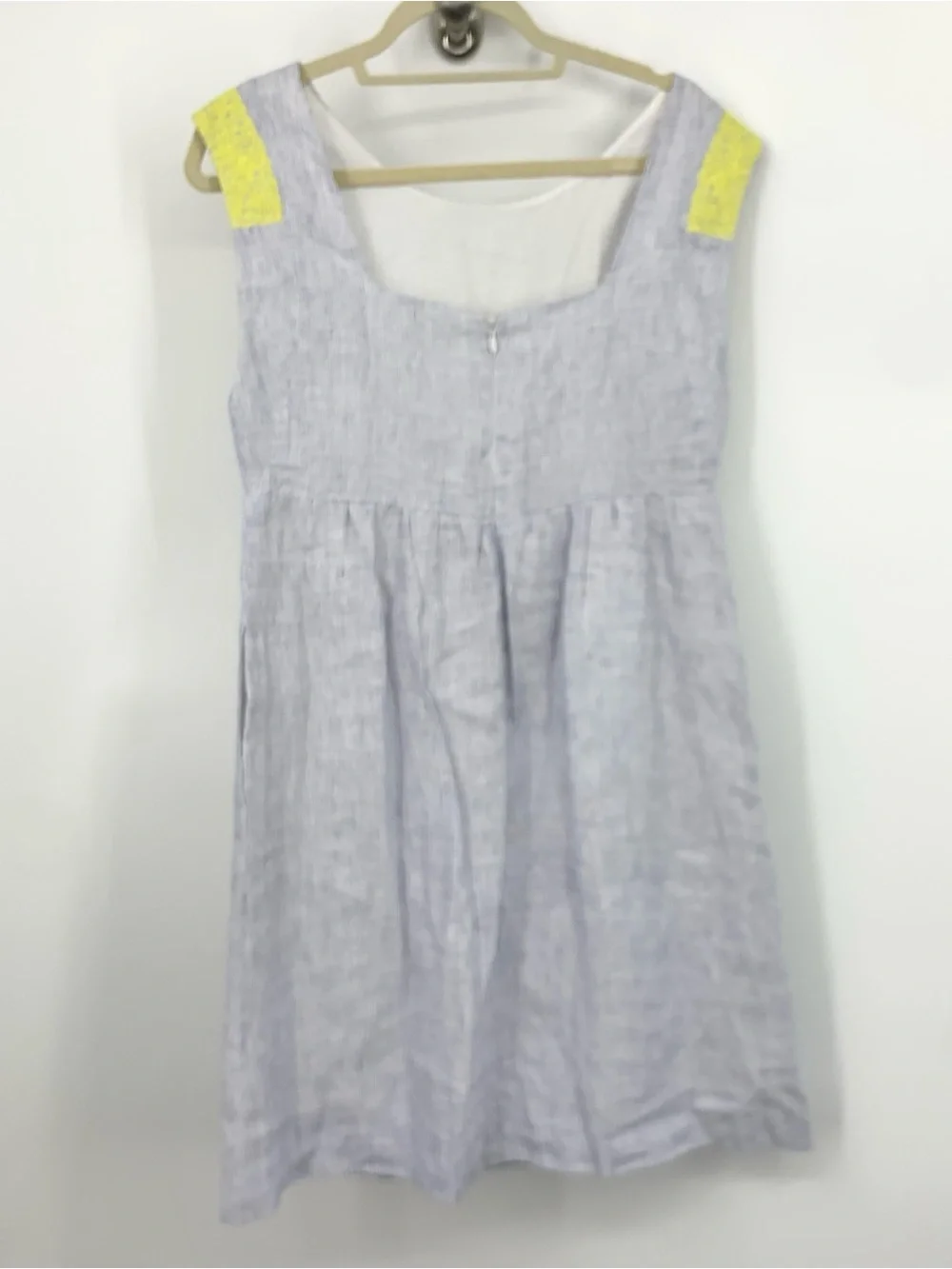 J Crew Women Size 8 Medium Dress Blue White Stripe Yellow Embroidery Tank Linen